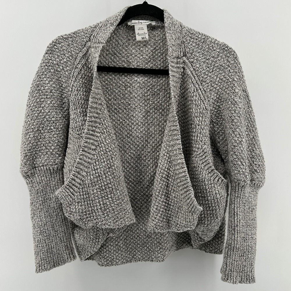 American Rag Cie Gray Marled Knit Batwing Cardigan Sweater M/L Boho Layer Fall